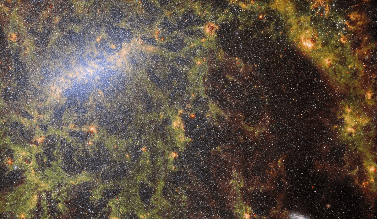 Изображение спиральной галактики с перемычкой NGC 5068.<br>ESA/Webb, NASA &amp; CSA, J. Lee and the PHANGS-JWST Team<br>